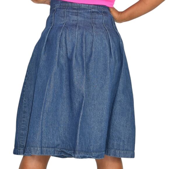 Kaos Denim Skirt Blue Jean Midi Pleats Flare Rigid Medium Wash High Waist Size 4 - Picture 3 of 15